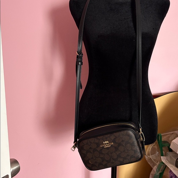 Coach Handbags - Coach Brown & Black Signature Crossbody with Gold Logo